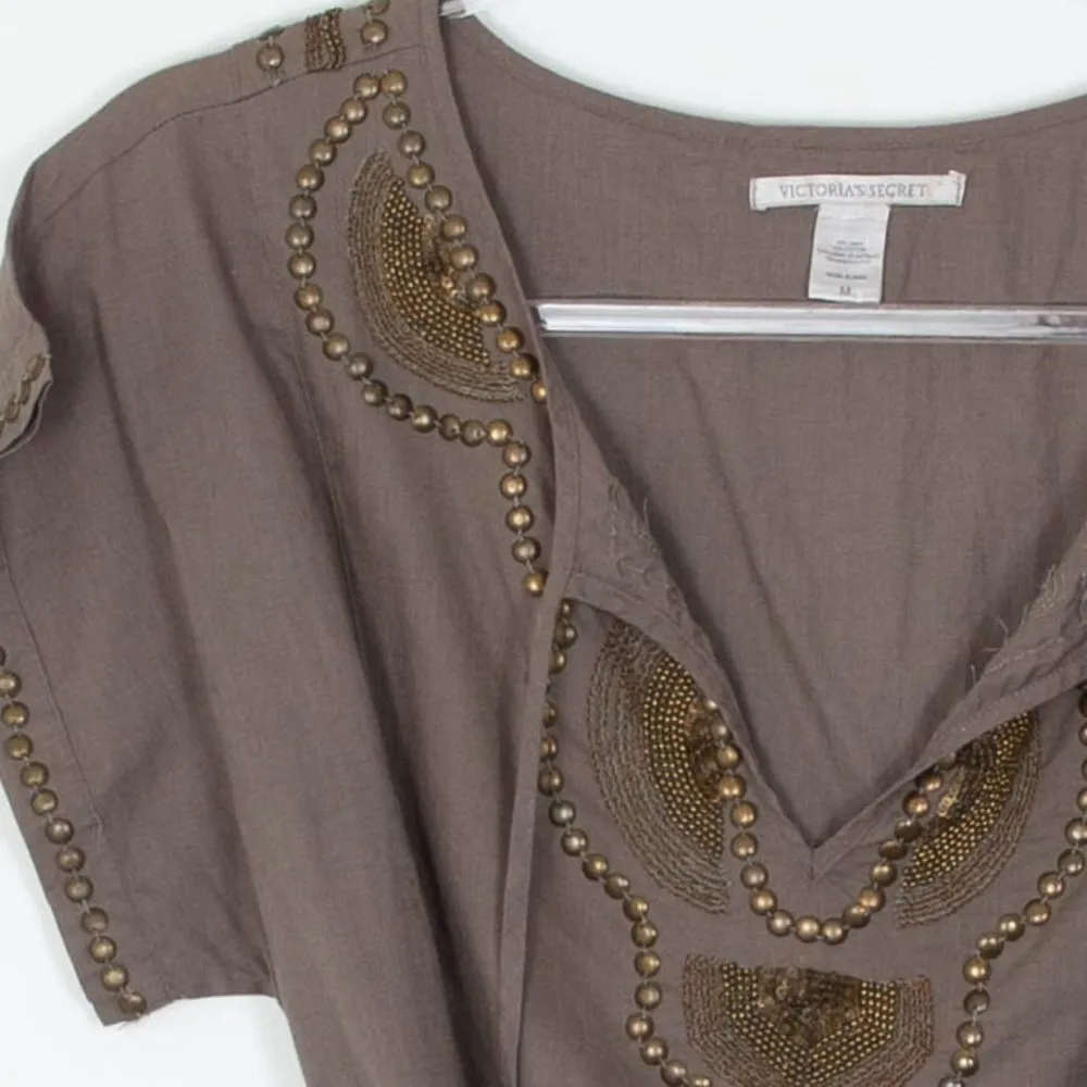 Victoria's Secret Embellished Linen Blend Short Sleeve‎ Dress Womens Size Medium - Image 3