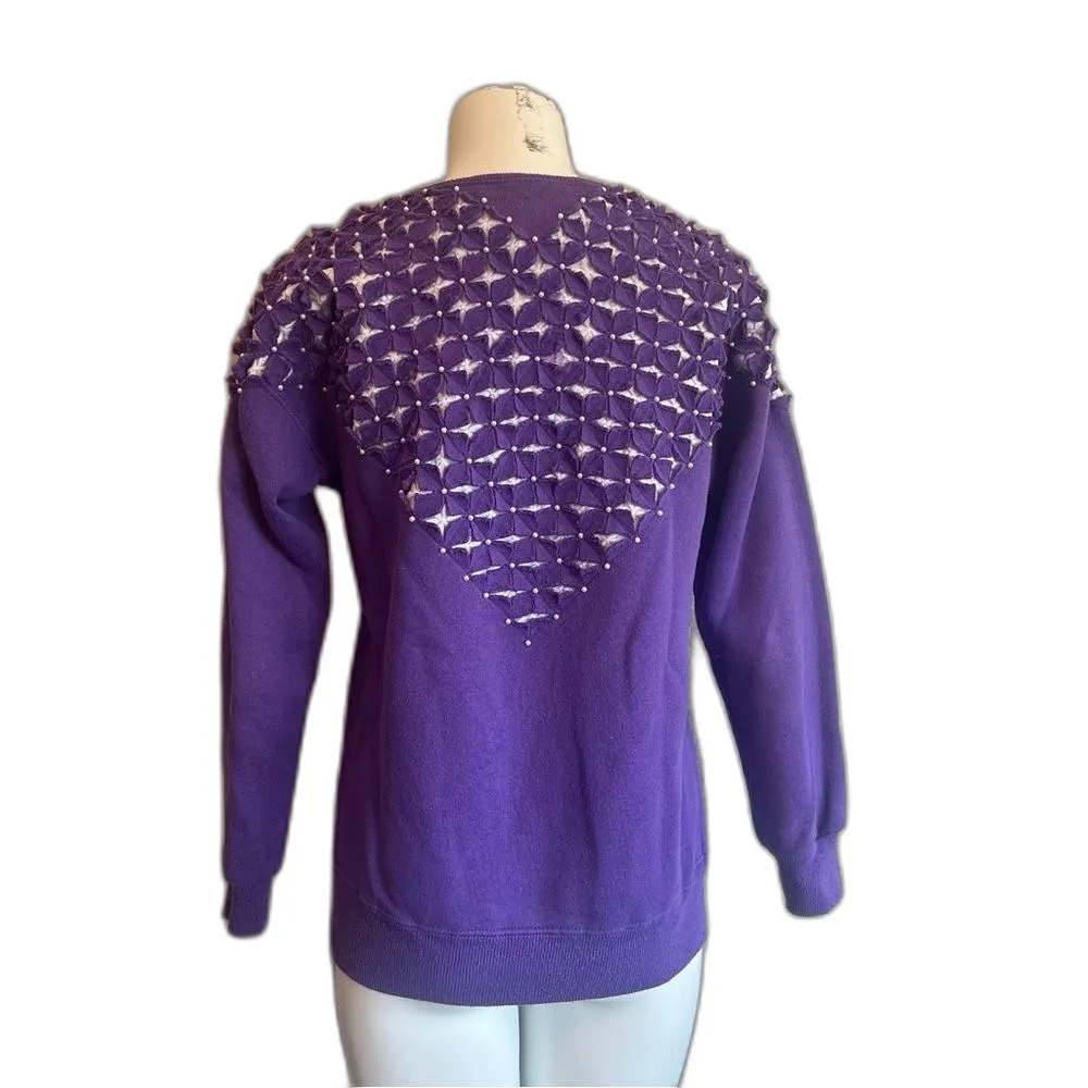 Vintage Handmade Embellished Sweatshirt M Purple Size M - Image 4