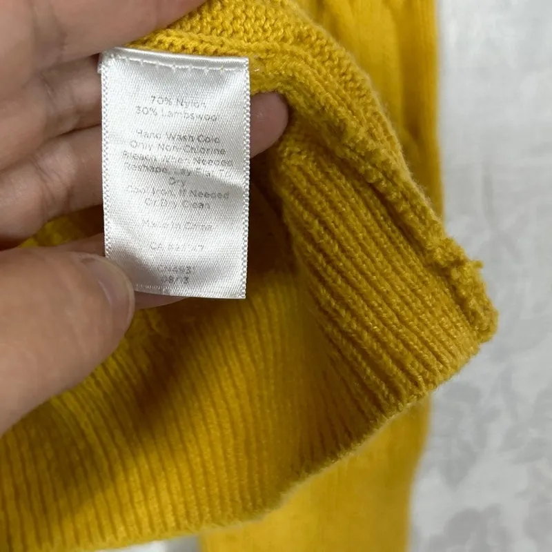 Talbots Sweater Large Mustard Yellow Cable Knit Lambswool Blend Button Detail - Image 9