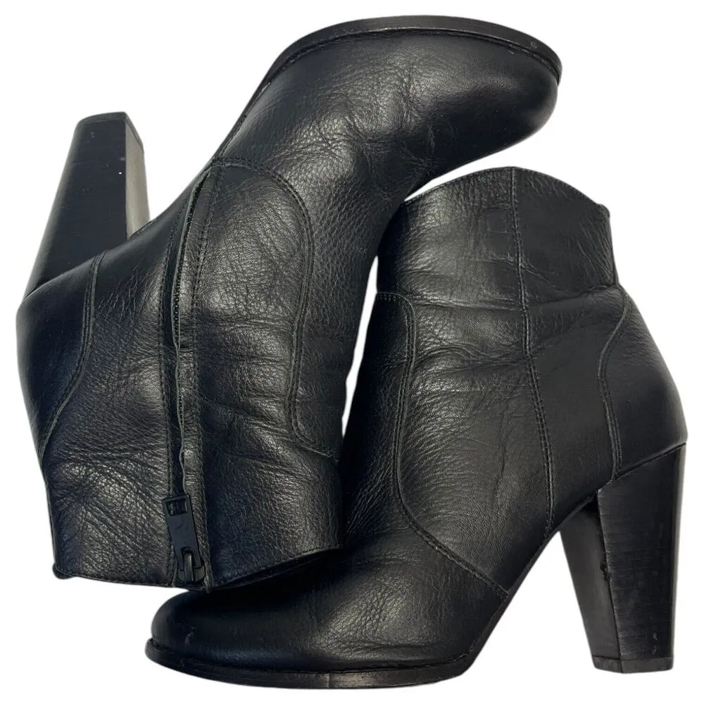 Joie Boots Womens 9.5 Leather Dalton Side Zip Cone Heel Ankle Booties Black - Image 3