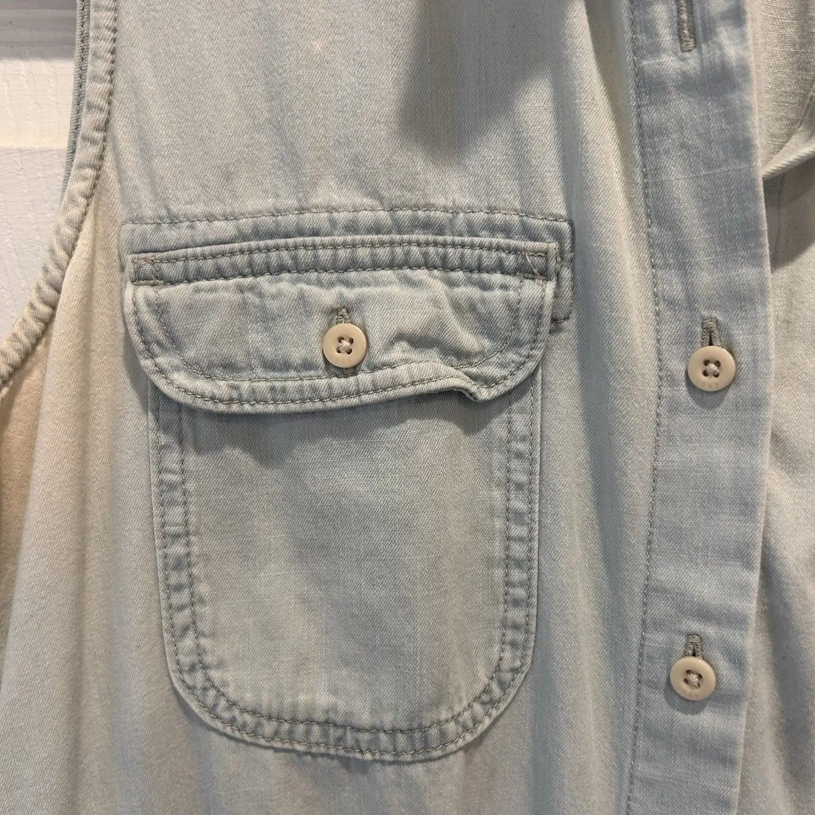 Gap 1969 Denim Utility Dress Light Wash Size Large Button Down Pockets‎ Beachy - Image 2