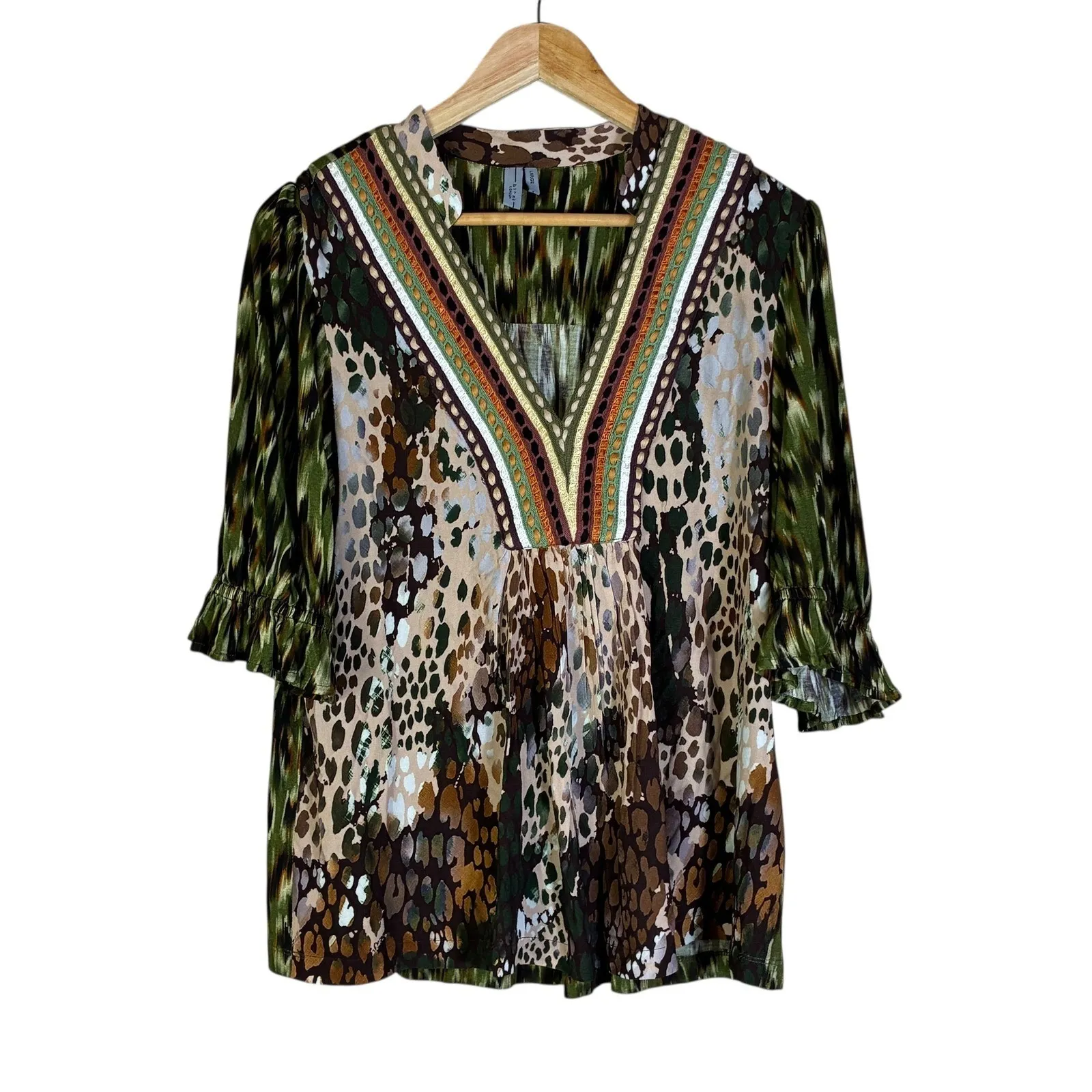 Blank London Womens Boho Abstract Tunic Top Size L Green Artsy Indie Hippie Size L - Image 2