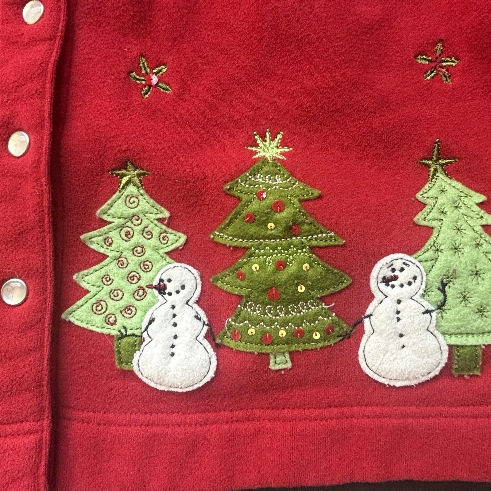 VintageClassic Elements Petite  Christmas  Cardigan Sweater Snowman Embroidery M - Image 6