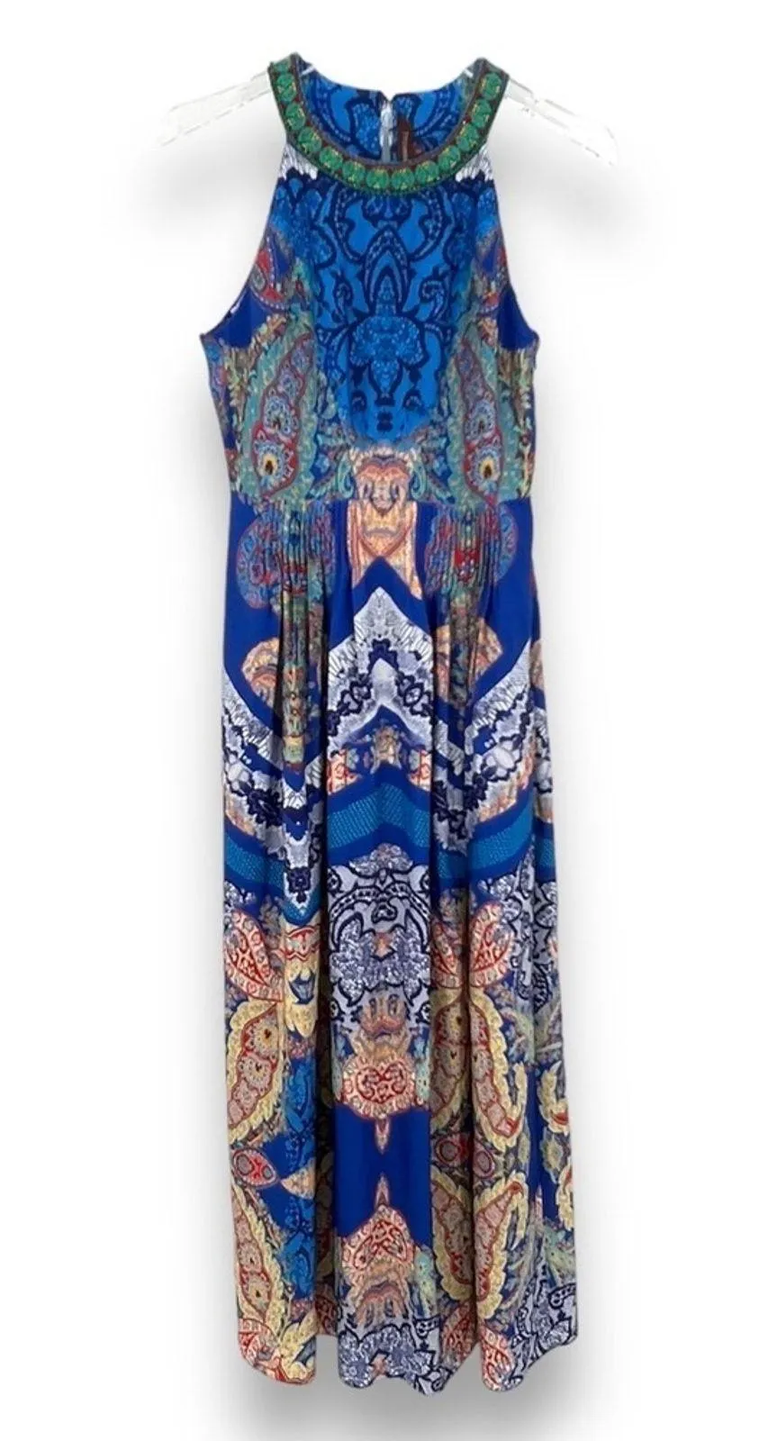 Anthropologie Ranna Gill Boteh dress 2 beaded embroidered blue halter maxi dress - Image 3