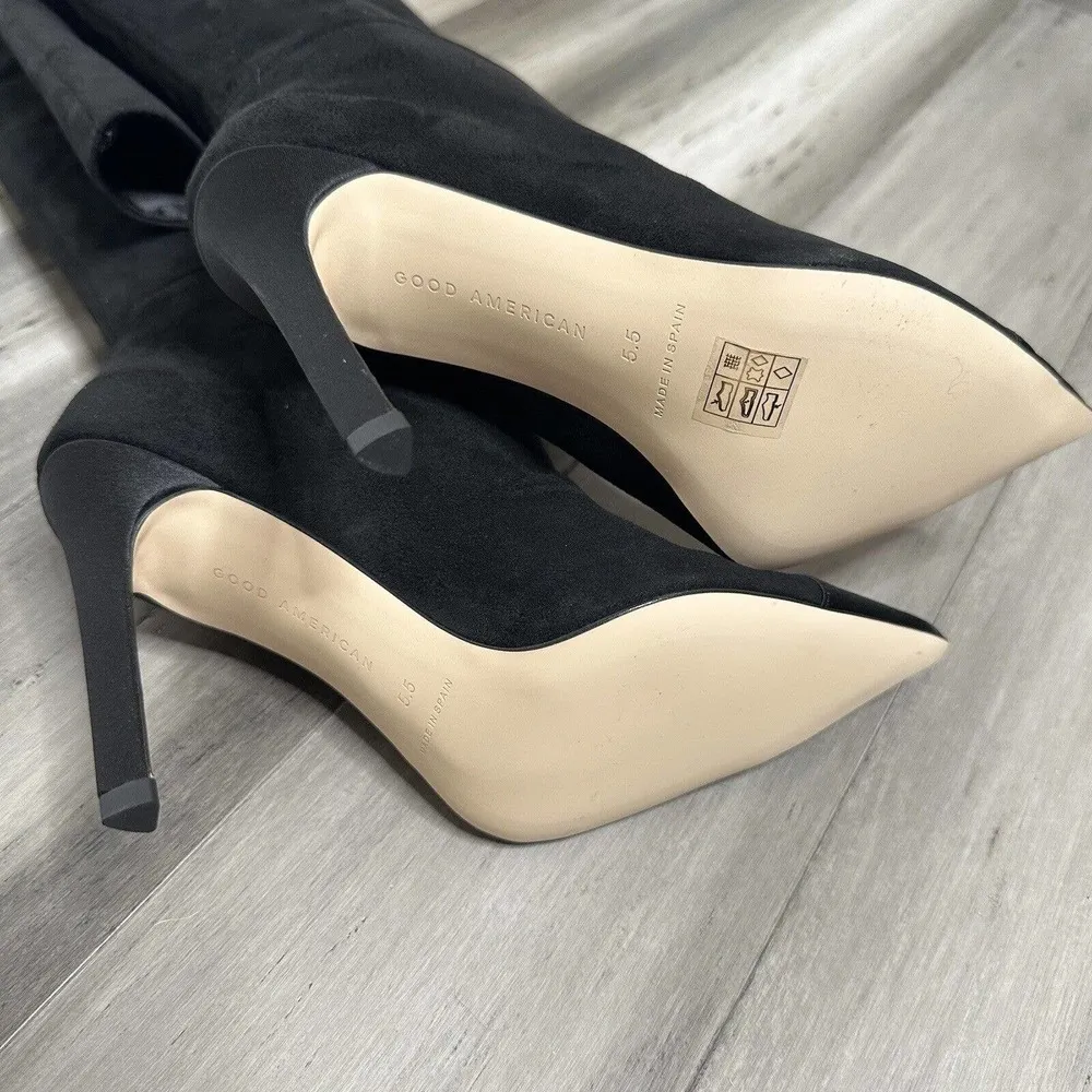 NWT Good American Suede Over the Knee Slouch Boot Women's Black Size 5.5 - Image 5