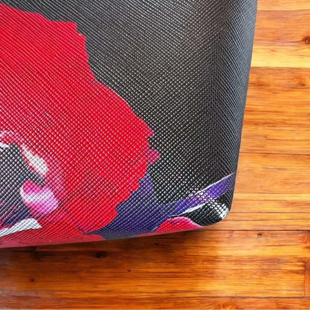 TRINA TURK Floral Cosmetic Bag – Black with Bold Red Flowers - Image 7