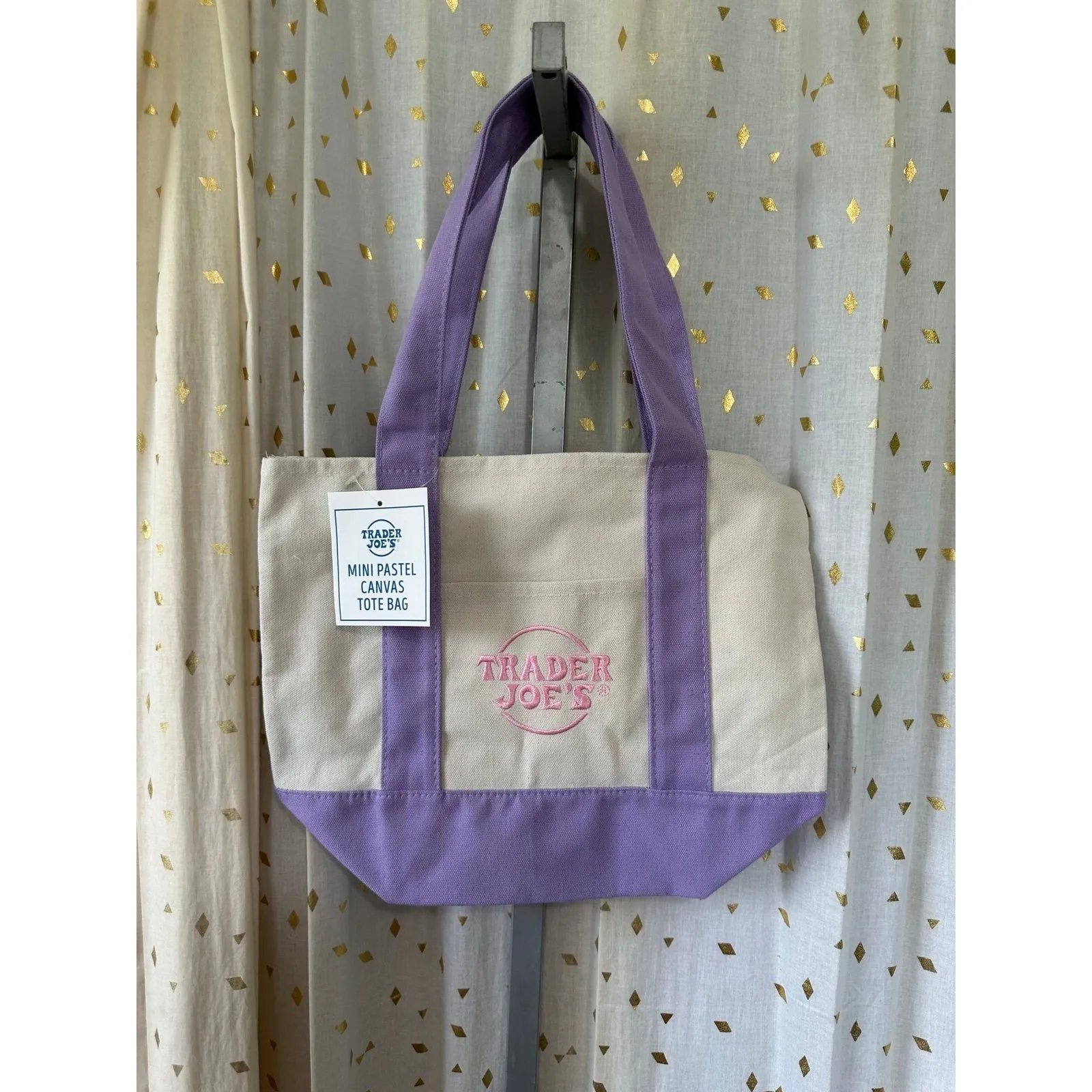 NWT Trader Joe's Rare Limited Pastel Lavender Mini Canvas Tote Lunch Bag Purple - Image 2