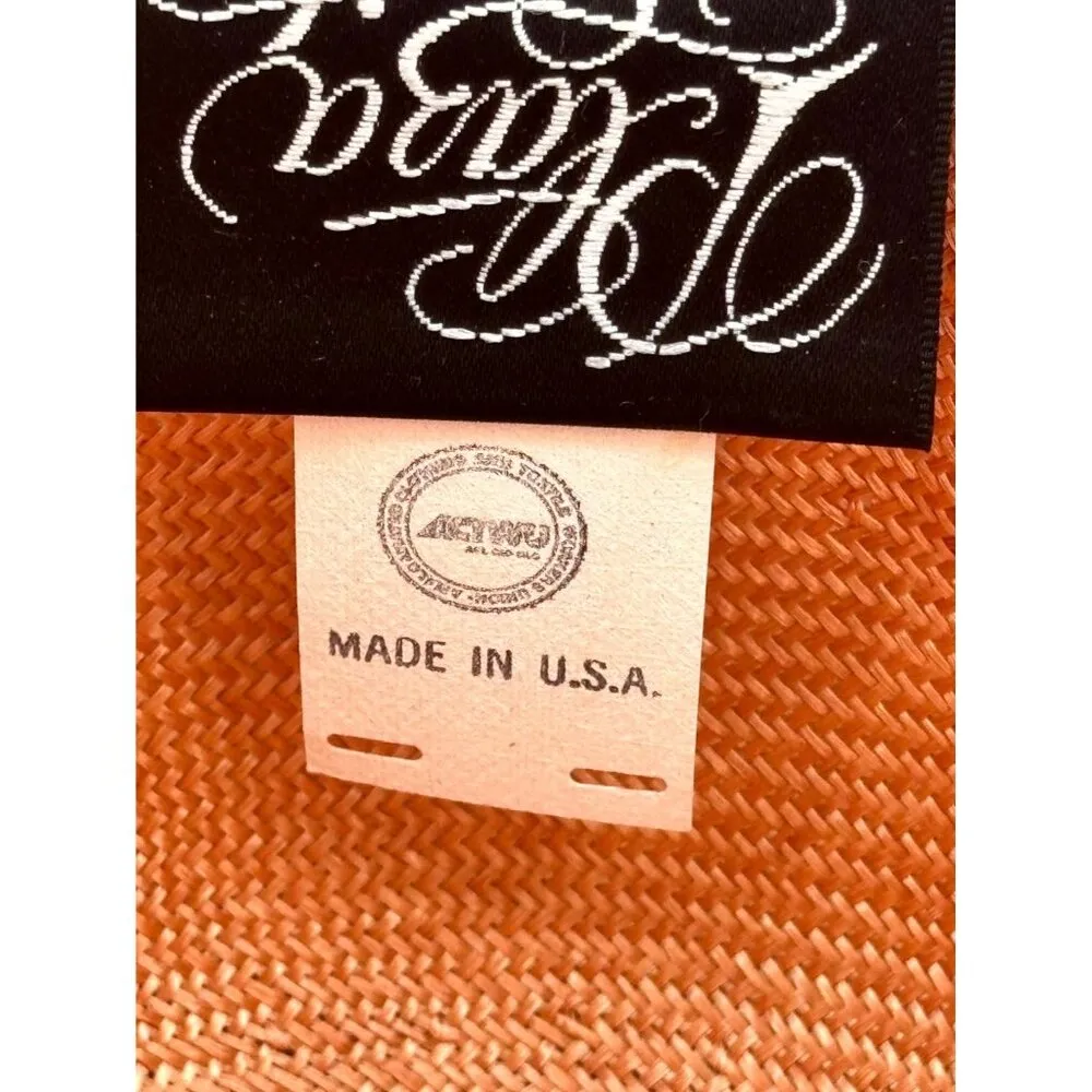 Plaza Suite by Betmar Straw Sun Hat Peach Organza Bow Wide Brim Outdoor 21.75" - Image 8