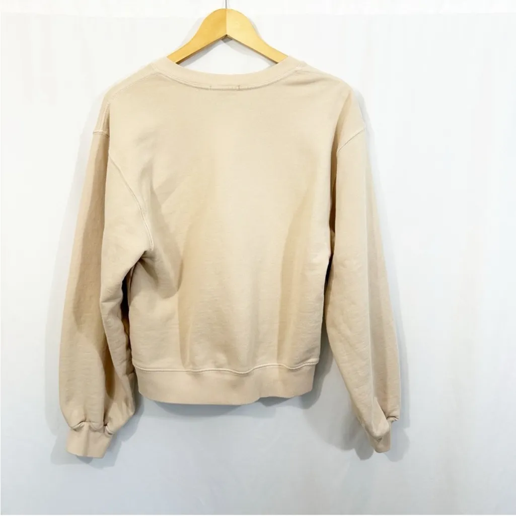 AGOLDE Low V-Neck Balloon Sleeve Cotton Sweatshirt in Beige Neutral - Image 8