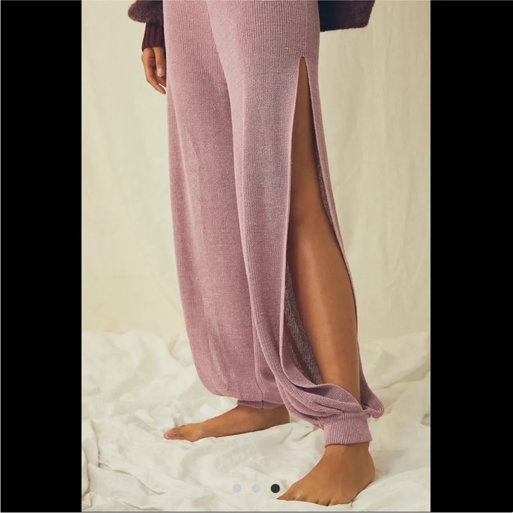 FREE PEOPLE RARE! Split Open Side Leg Ankle Wide Leg Knit Pants Size S - Image 3