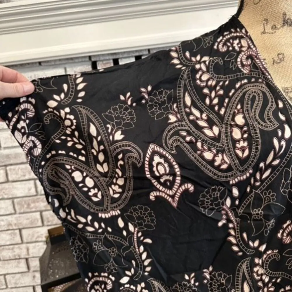 Angie Women's Open‎ Front Short Sleeve Crochet Lace Trim Kimono Top Black Small - Image 5