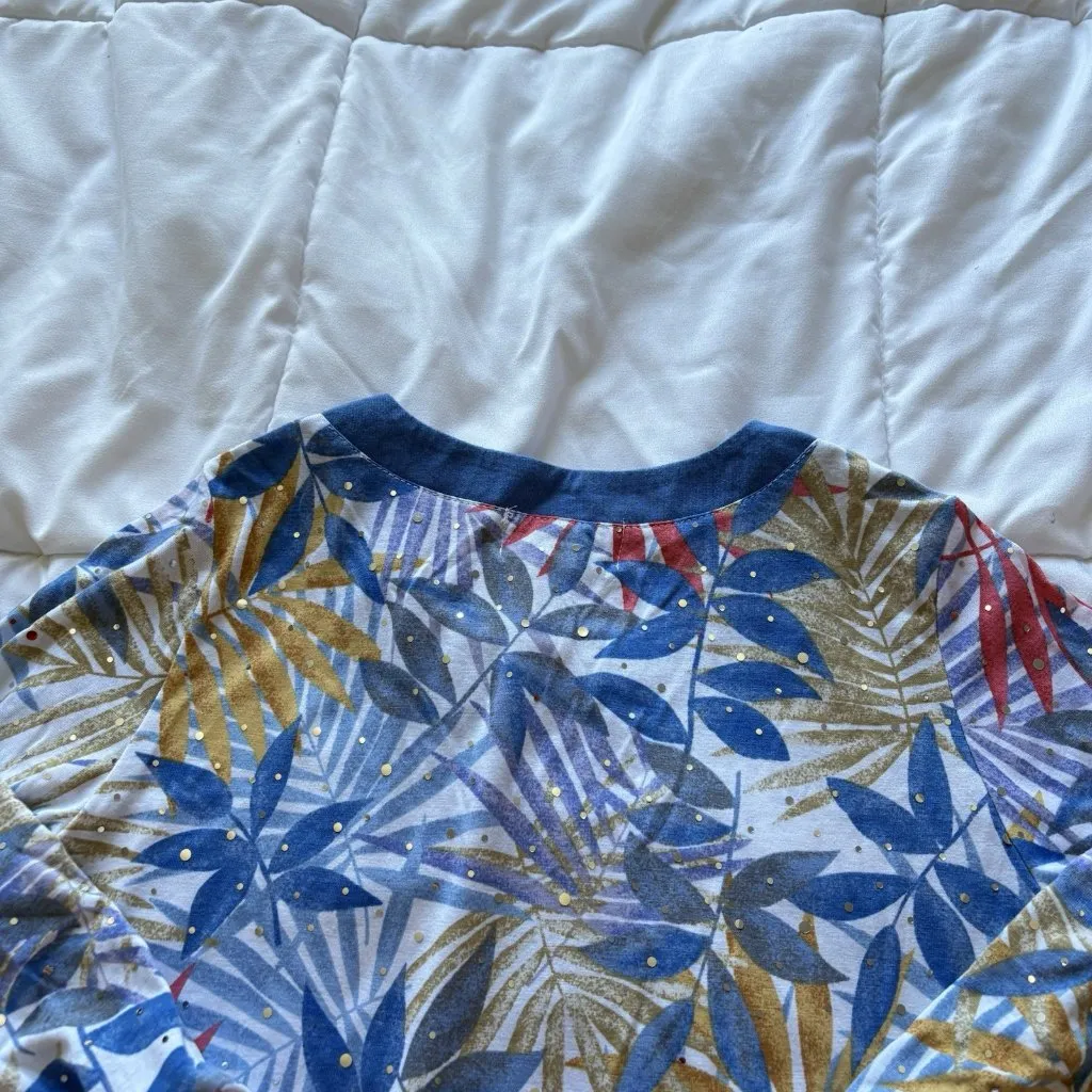 Cathy Daniels CD Womens Size Small Blue Studded Jeweled Blouse 3/4 Sleeve V Neck - Image 9