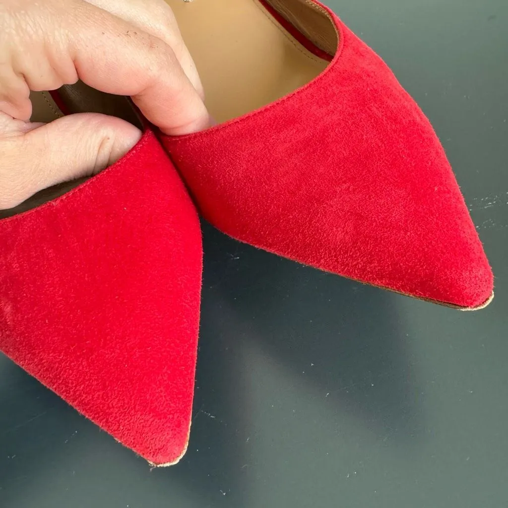 Aquazzura Lipstick Red Suede Leather Bow Tie Deneuve Pump 85 mm Size 37.5 USA 7 - Image 11