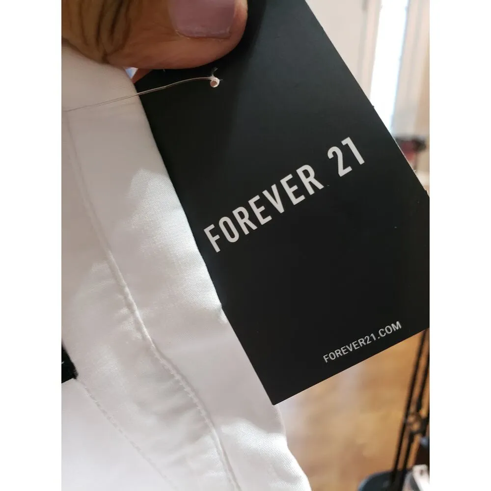 Forever 21 Shirt Dress Womens 0X White Side Pockets Belted Waist Button Front - Image 6