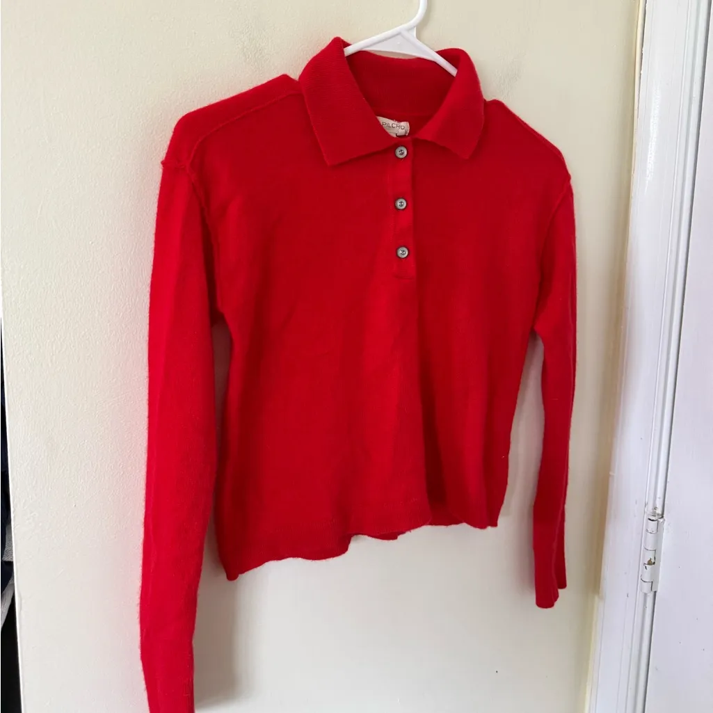 Anthropologie Pilcro The Jensen Cashmere Crop Polo in Crimson Red - Image 6