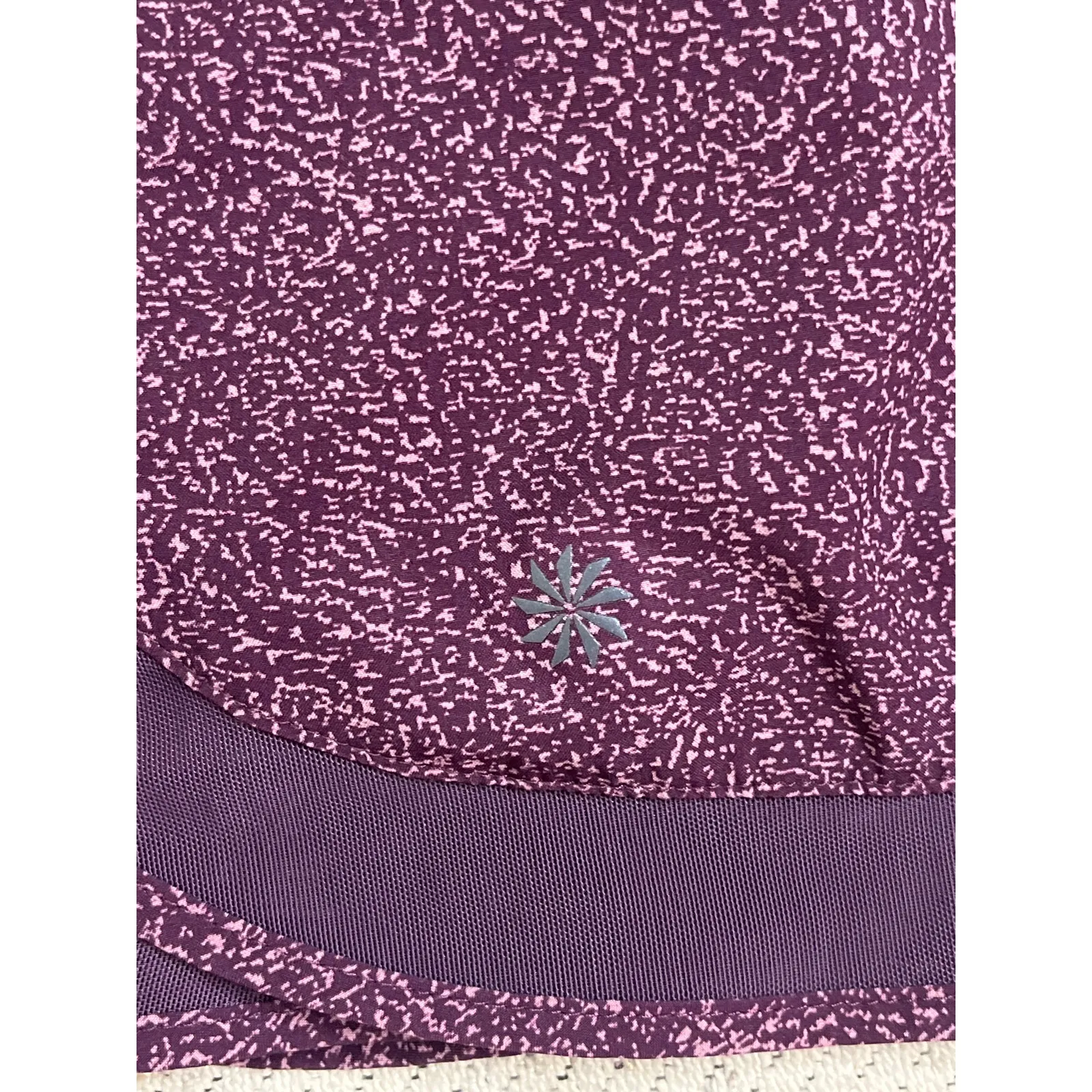 Athleta Printed Mesh Racer Run Short, 4”, size small, violet static - Image 13