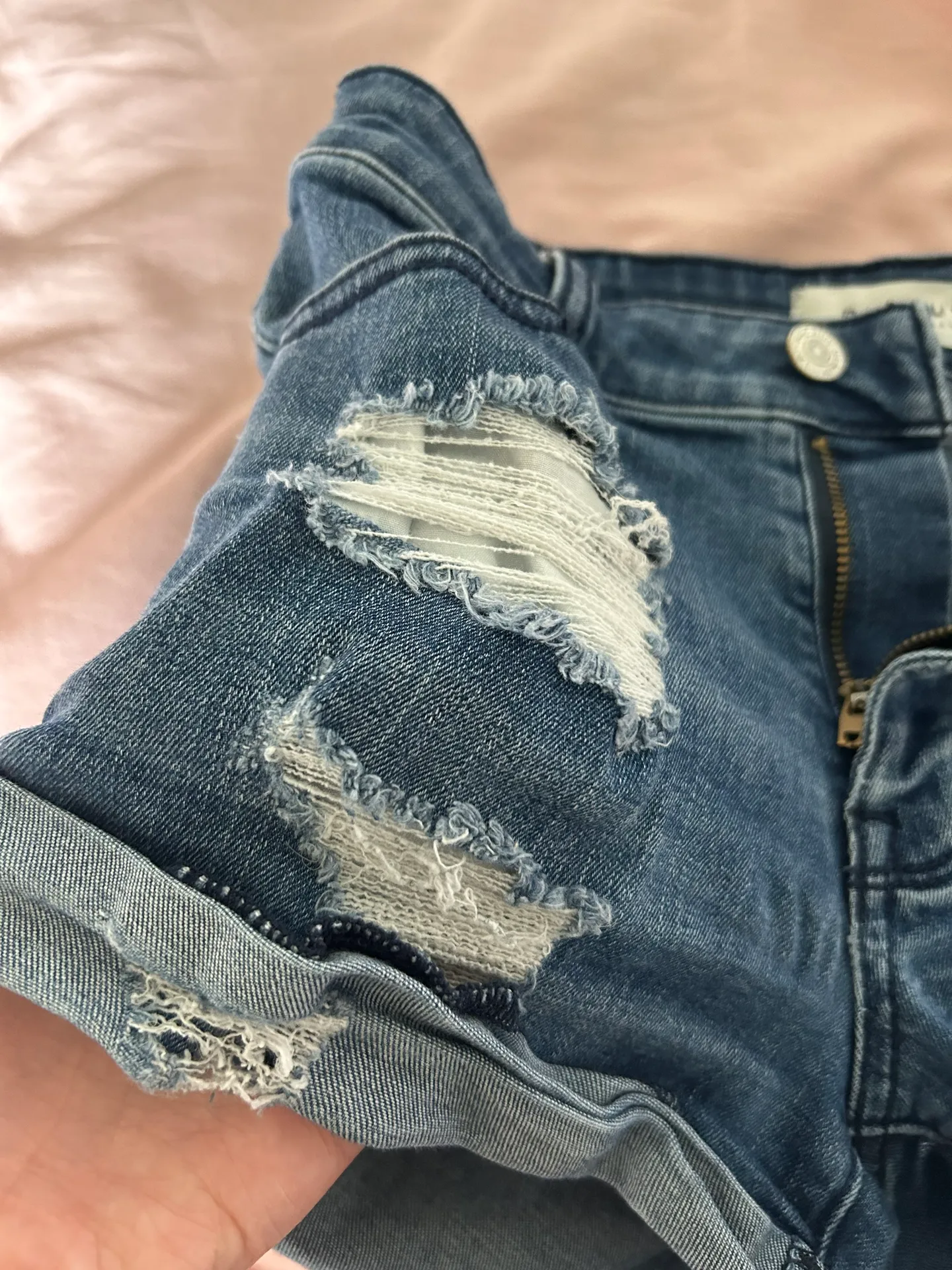 Blue Ripped Jean Shorts - Image 4