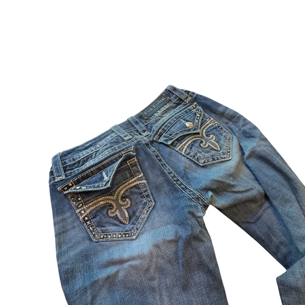 Rock Revival Noelle Bootcut Jeans Size 30 Distressed Embellished Y2K Flaws GUC - Image 5