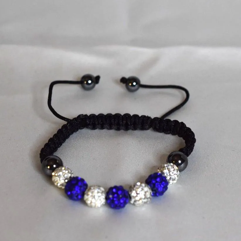 NWOT Shamballa Pave White/Blue Crystal Ball Beads Black Braided Cord Bracelet Blue - Image 4