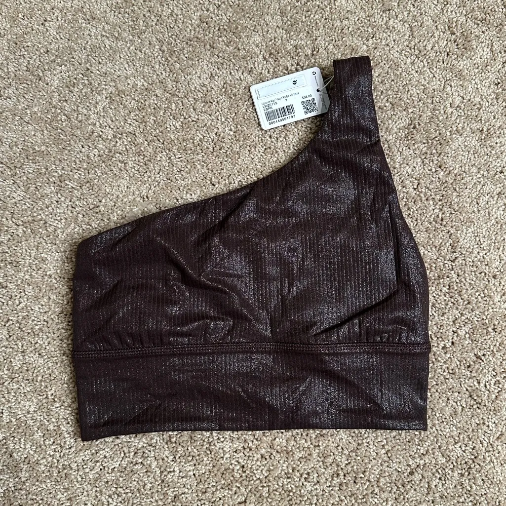 Lululemon Align Asymmetrical Ribbed‎ Shine Bra NWT Espresso Size 2 - Image 3