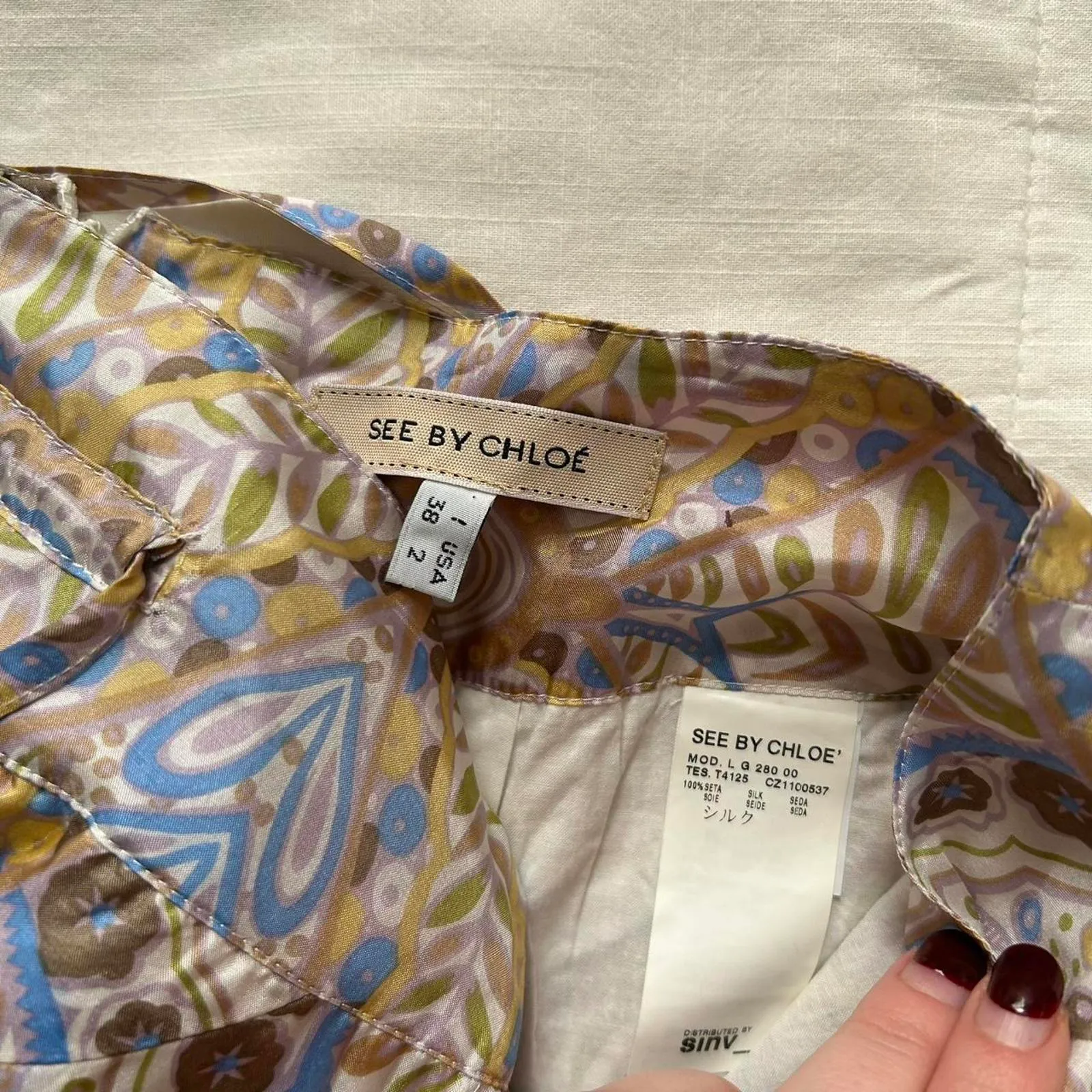 See by Chloe floral paisley silk mini skirt with draping pin tucking and pockets - Image 8