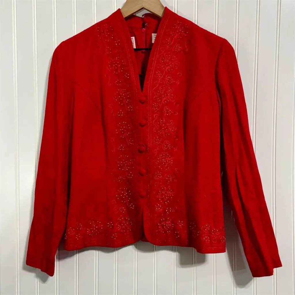 VTG Karin Stevens Petites Red Beaded Embroidered Jacket Blazer 8P 10P Holiday - Image 2