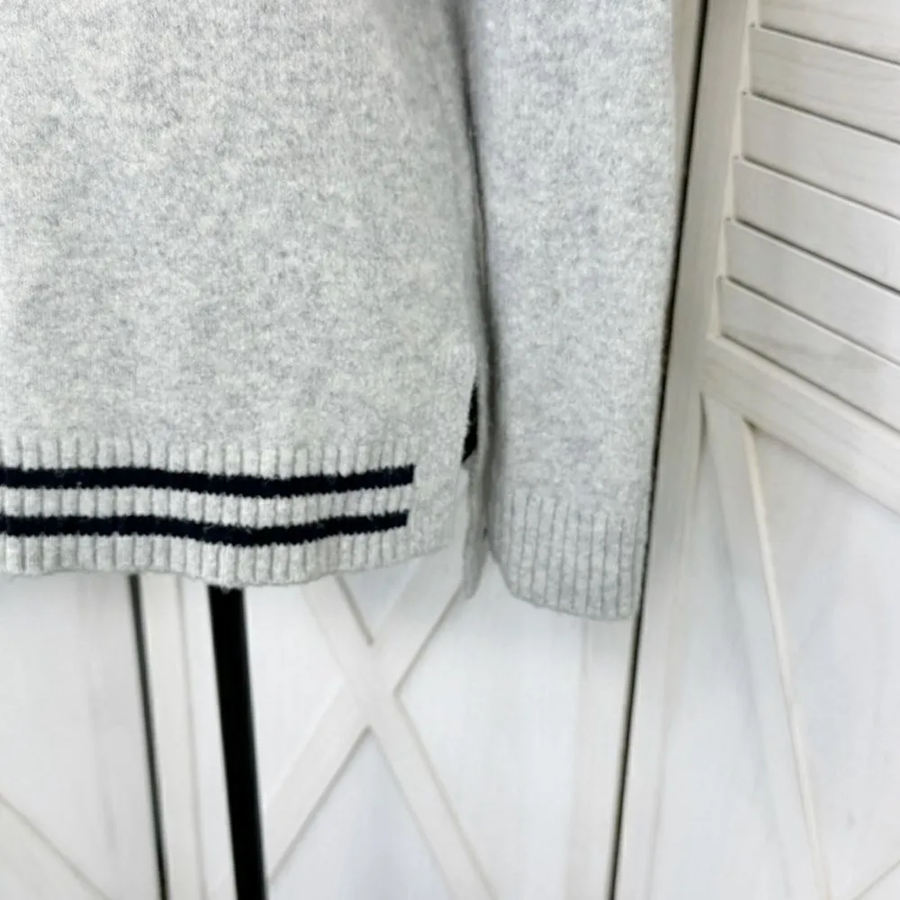 Tommy Hilfiger Logo Patch Varsity Sweater Grey Small Wool Blend Quarter Zip Prep - Image 6