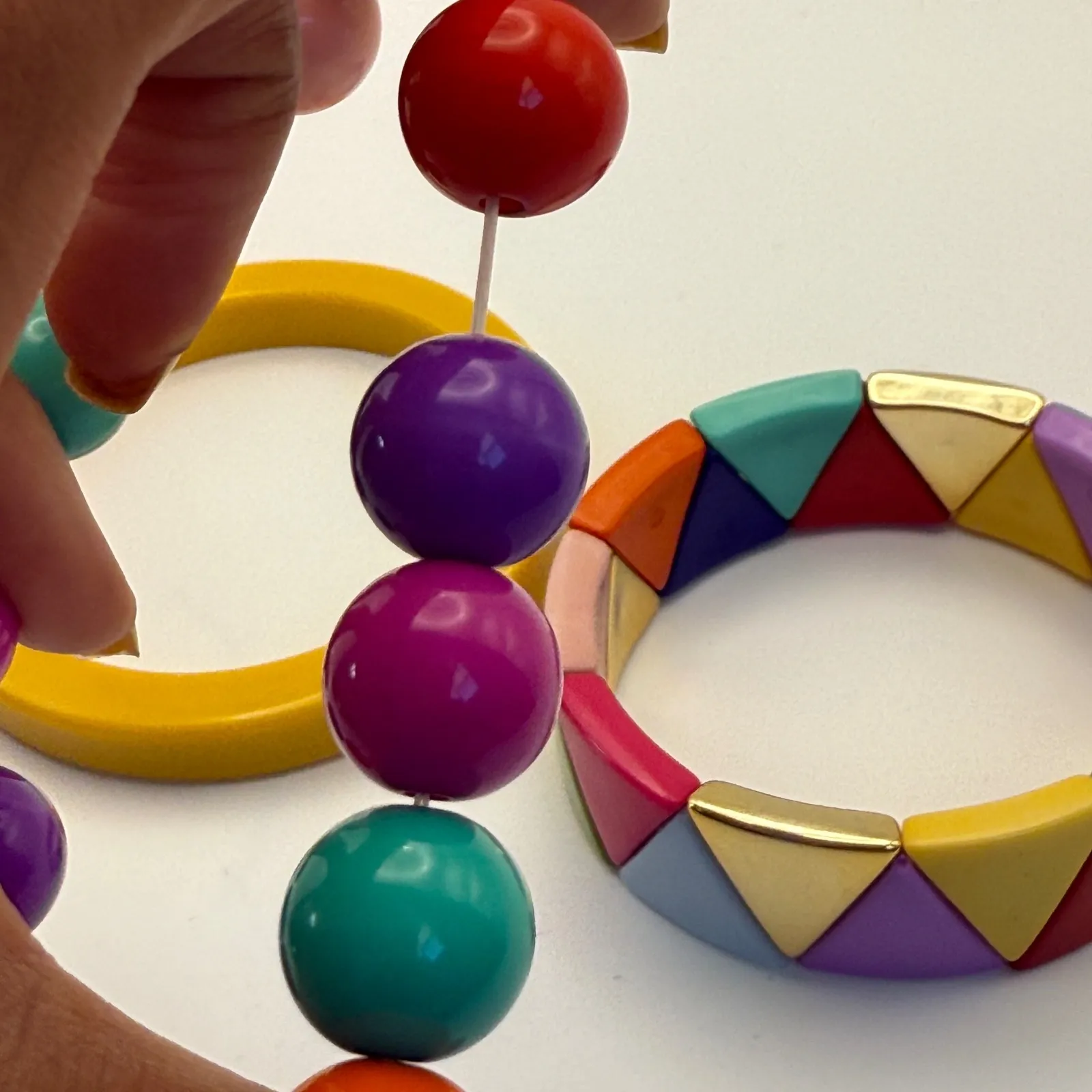 Colorful‎ Stackable Beaded & Triangle Bangle Bracelet Set Funky Women's Jewelry Yellow - Image 6