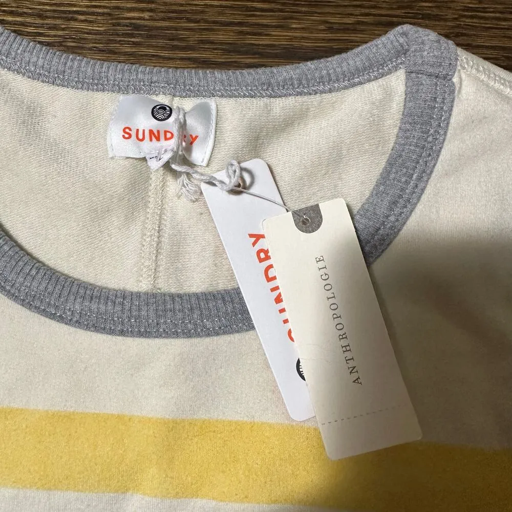 Anthropologie Sundry Crop Lounge Tank Top Cream Blue Yellow NEW - Image 4