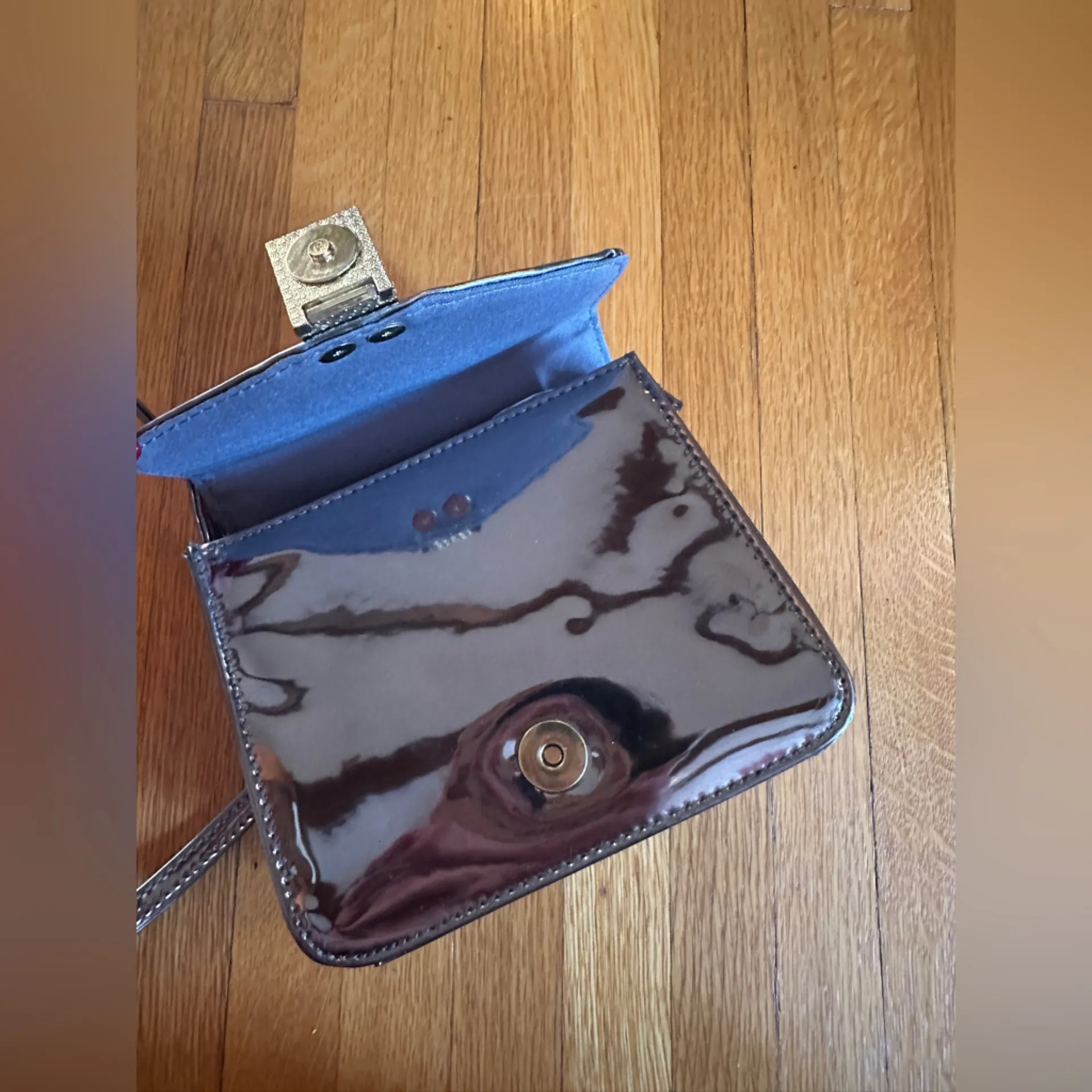 ASOS Vegan Patent Leather Metallic Pewter Mini Crossbody, NWOT - Image 6