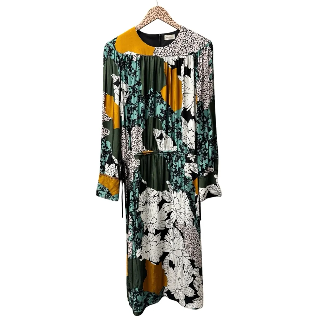 By Malene Birger Floral Print Abstract Print Long Sleeve Midi Dress EU 40 US 10 Green Size undefined - Image 6
