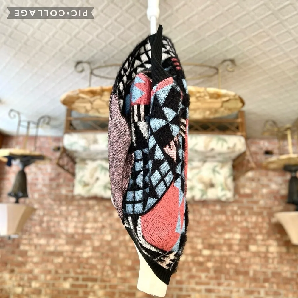 MaxSport Cardigan Cocoon Sweater Southwestern Black Multi NWOT S/M Fuzzy Boho Size undefined - Image 13