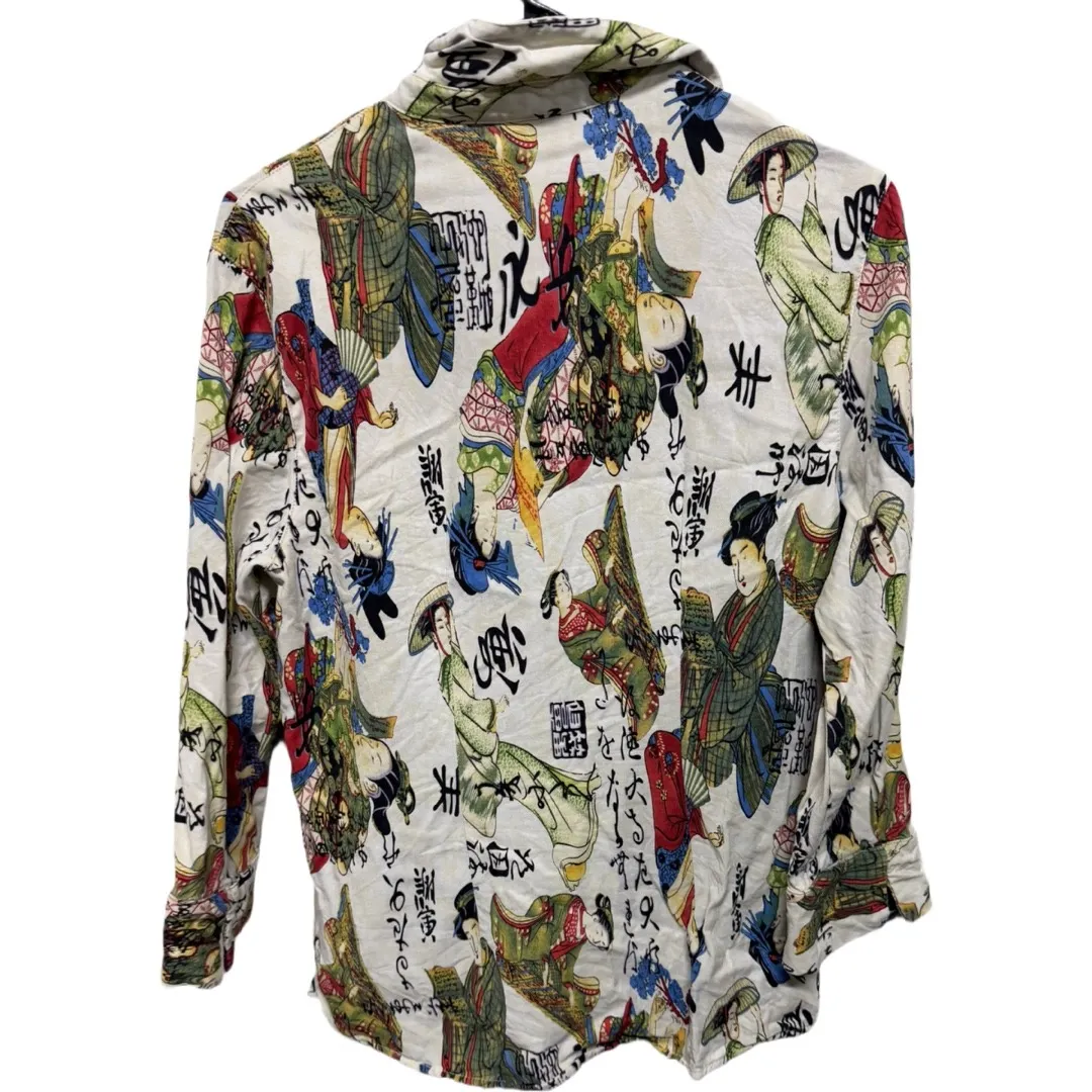 Tianello Top Women's M Japanese Memories Print Asian Dynasty Geisha Art to Wear Size M - Image 4