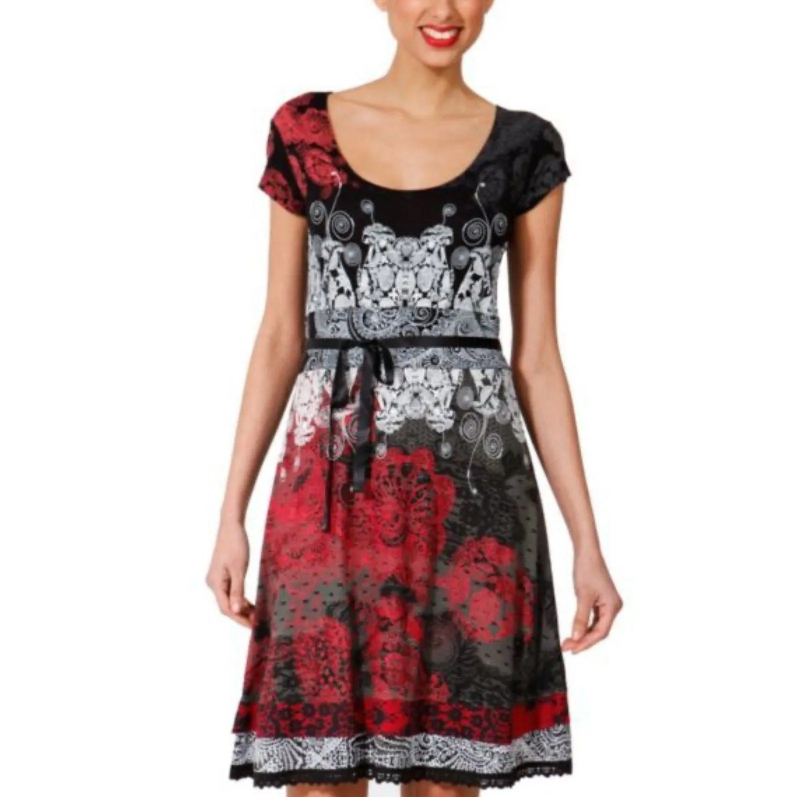 Desigual Black and Red Patterned Mini Dress S - Image 5