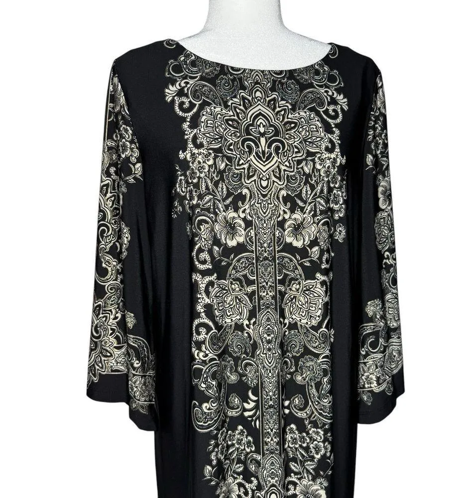 Sandra Darren Dress L Shift Knee Length Black Stretch Flare Sleeve Career Office - Image 4