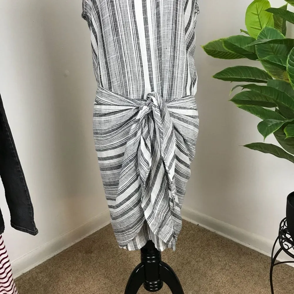 Drew  linen stripe‎ tie front dress sleeveless - Image 5