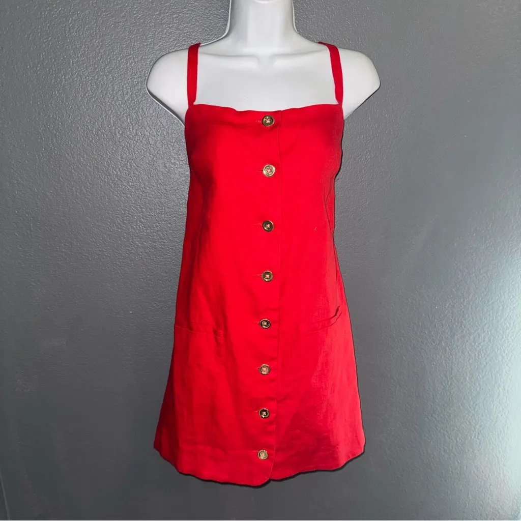 J. Crew Red Button Down Holiday Christmas Mini Dress Womens Medium - Image 5