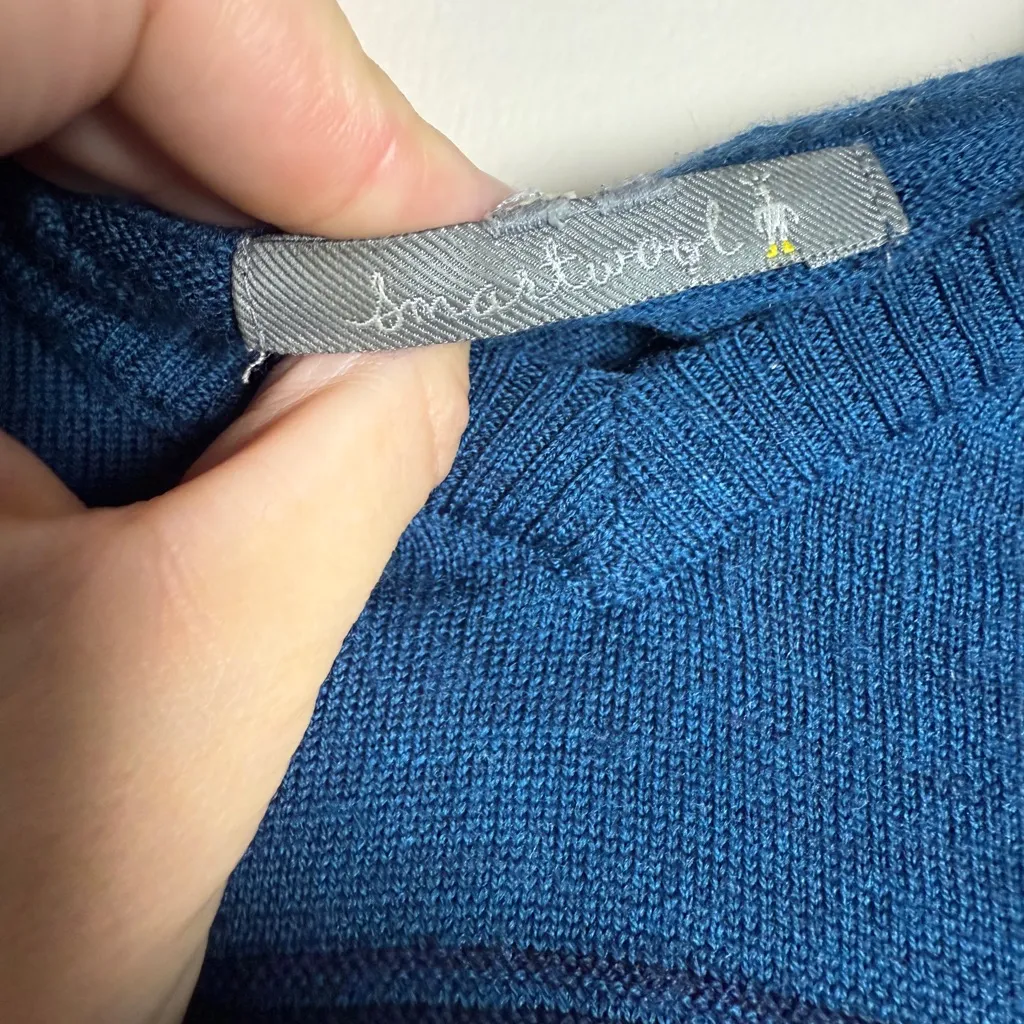 SMARTWOOL Blue South Rim Striped Merino Wool Hooded Sweater Size Medium - Image 6