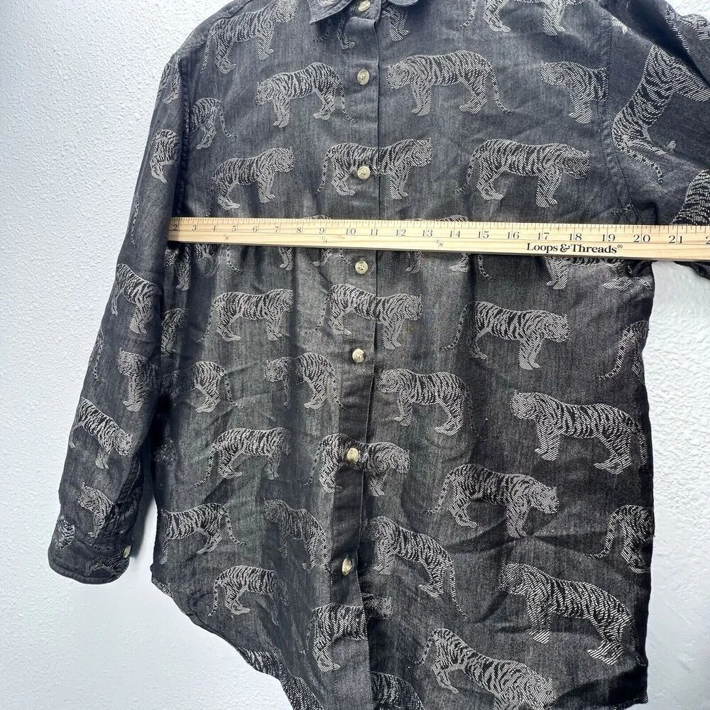 Angelique Made In Heaven Dress Shirt Tiger safari Print Womens unisex size M Black - Image 6