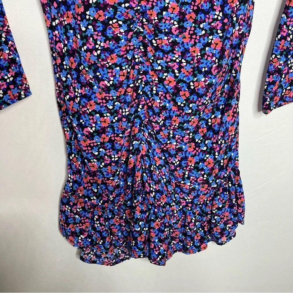 NWT Zara Blue Ditsy Floral Long Sleeve Mini Dress Size XS Ruched Front - Image 2