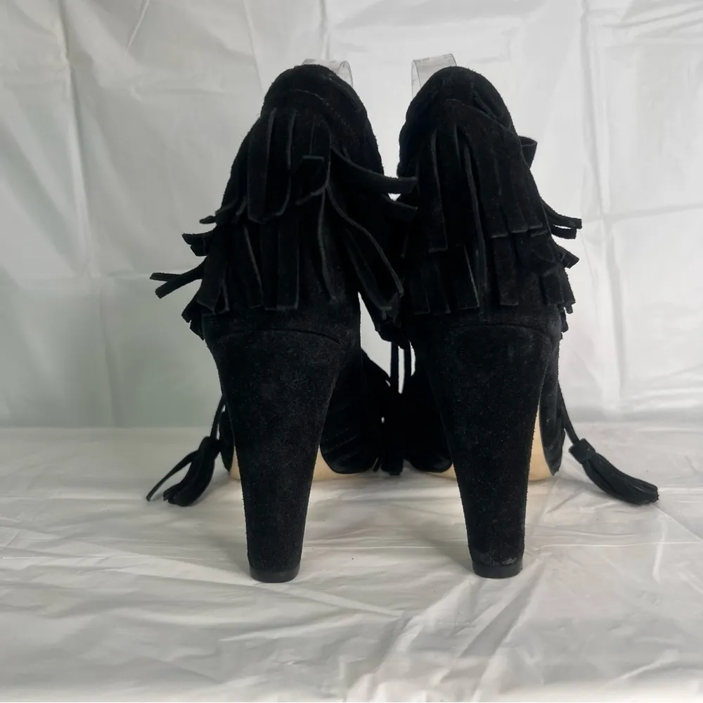 Zara Black Suede Fringe Women’s Ankle Tie Boots Size 6.5 #1201A - Image 6