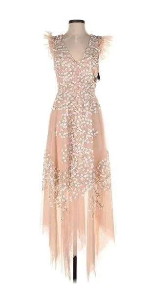 NWT BCBG MaxAzria Emery in Bare Pink 3D Floral Embroidered Asymmetric Dress  2 - $215 (41% Off Retail) New With Tags - From A