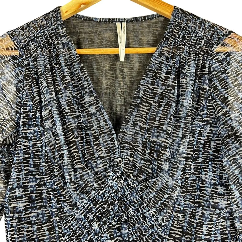 Anthropologie Gretchen Sheer Blouse Women S Blue Ruched Mesh Indie Artsy Boho - Image 3