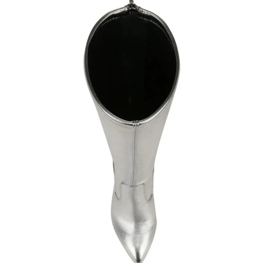 Franco Sarto Womens Katherine Knee High Heeled Boots Silver Metallic Stretch 10 - Image 4