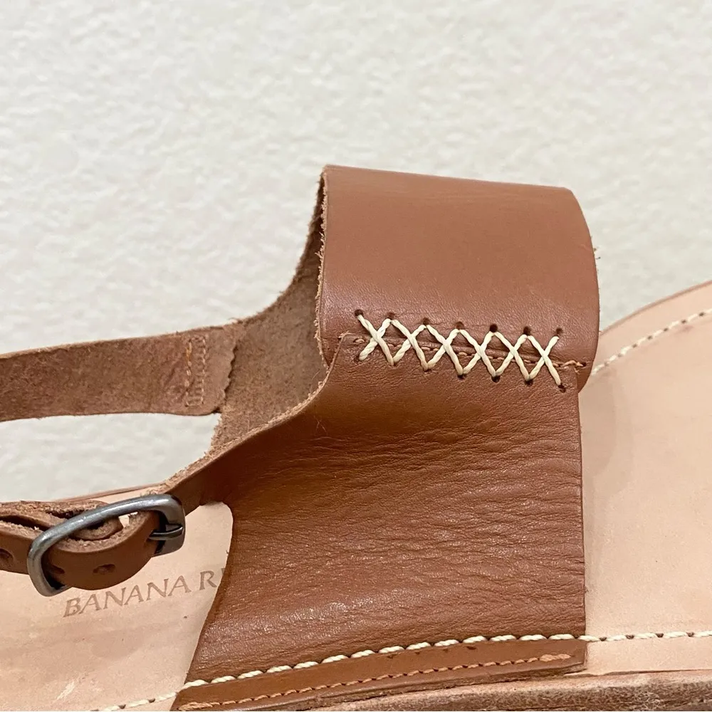 BANANA REPUBLIC Toe Ring Tan Brown Genuine Leather Ankle Strap Flat Sandals 9M - Image 11