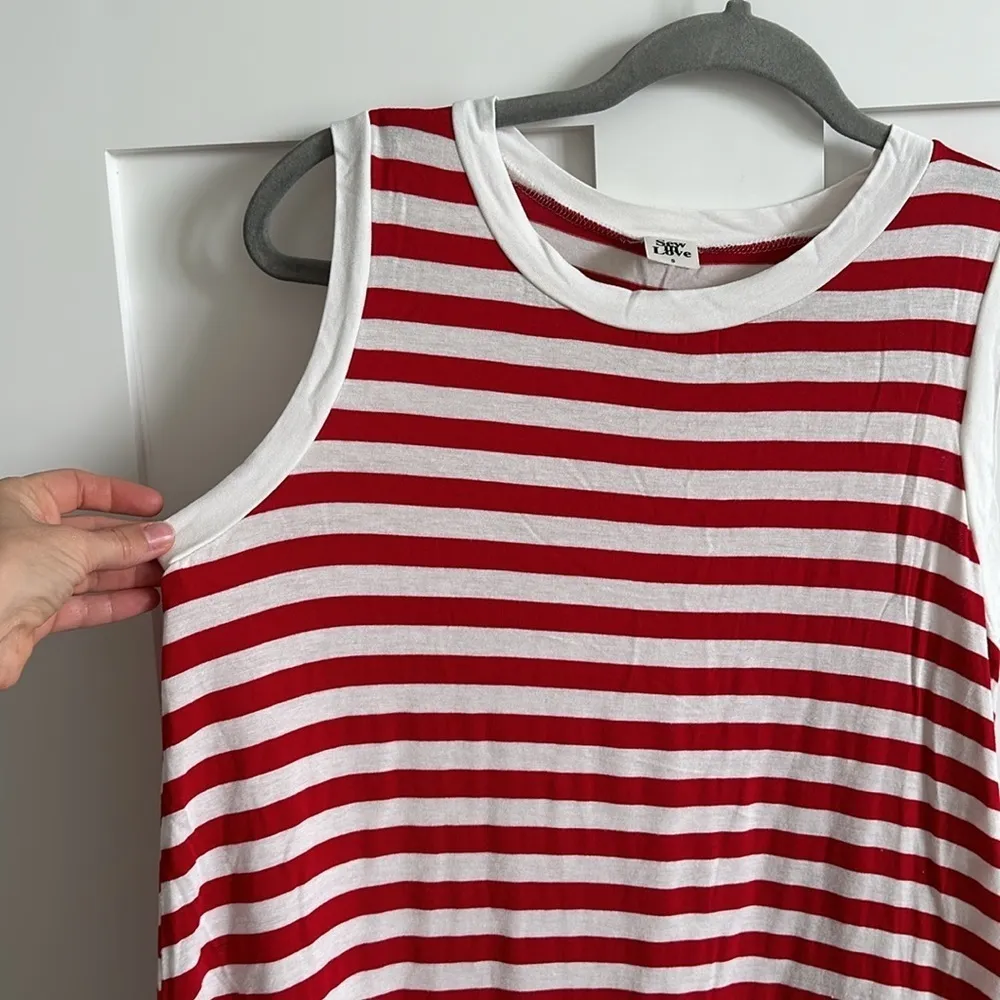 Sew In Love Women's S Red White Stripe Sleeveless Top Relaxed Fit Casual Top - Image 3