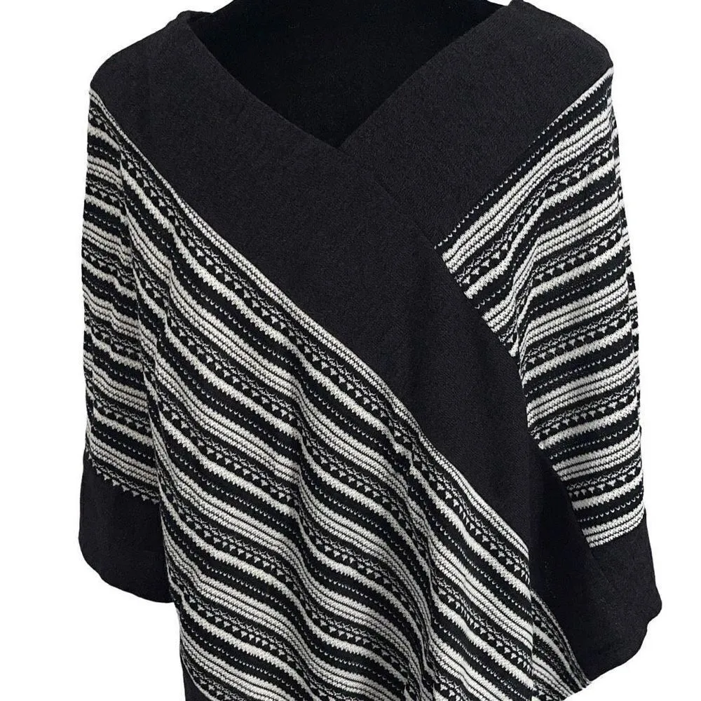 Style & Co Womens Poncho Sweater Striped Pullover 100% Acrylic Black White Small - Image 3