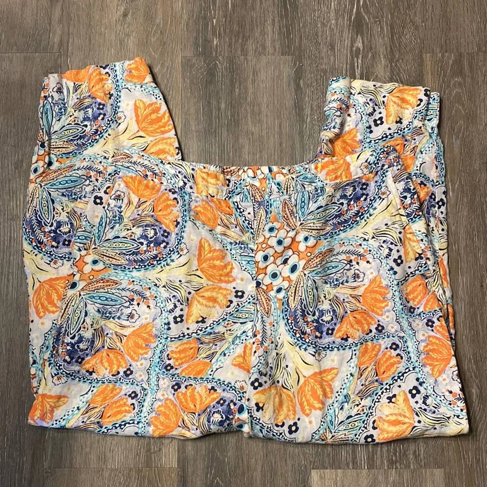Chico’s Floral Print Elastic Waist Linen Pants Size L - Image 11