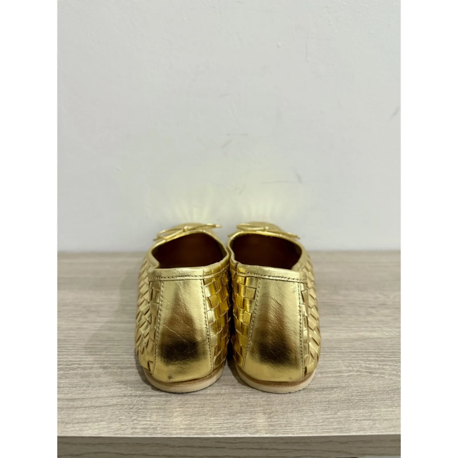 Freda Salvador Jada Braided Leather Bow Ballet Flats Metallic Gold Women's 10 - Image 7