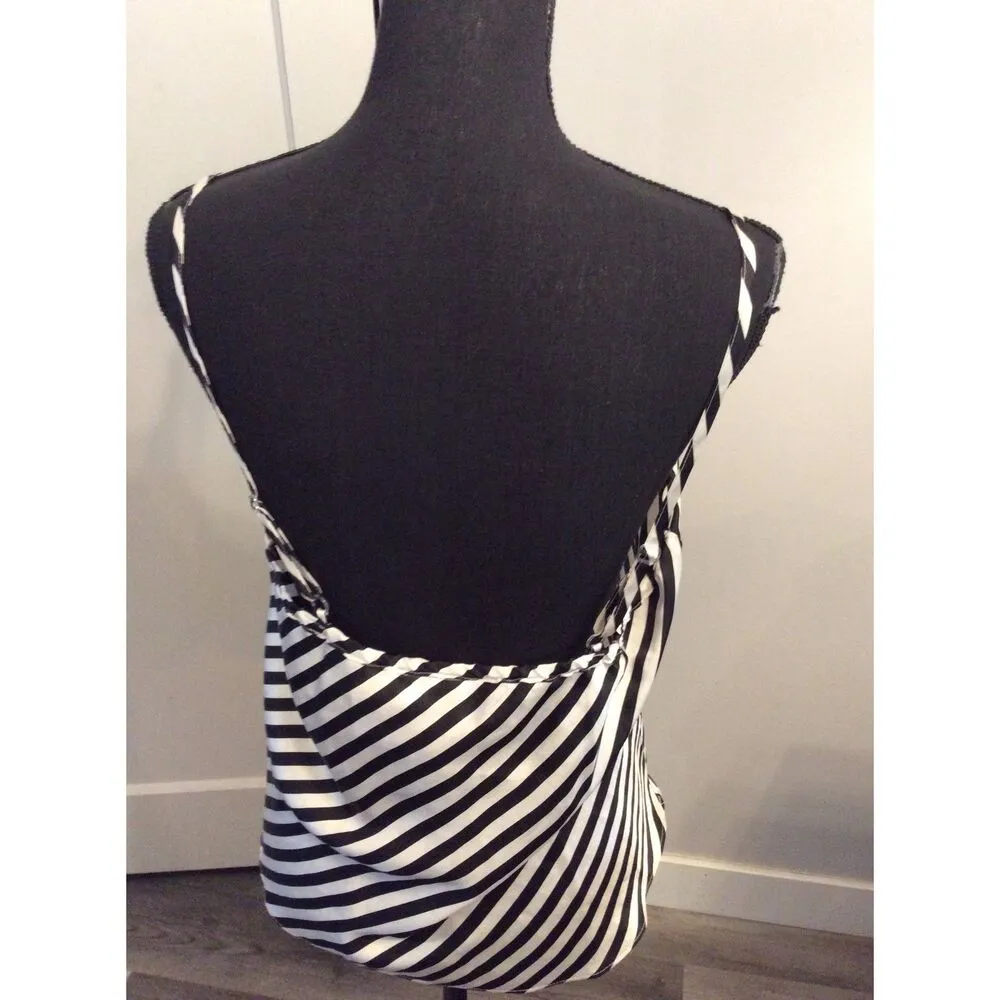 Linea Donatella Large 12-14 Striped Camisole Black White Lace Pink Bows - Image 2